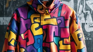 多彩字母印花连帽卫衣