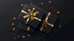 黑色礼盒配金色蝴蝶结装饰