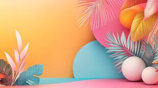 多彩热带风几何植物场景