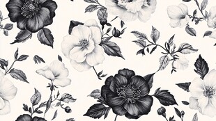 黑白花卉图案无缝背景