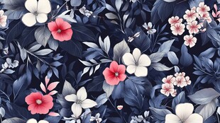 深蓝底花卉植物图案