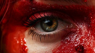 血红妆容下的魅惑眼眸
