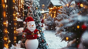圣诞雪人装饰雪景氛围图
