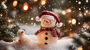 温馨圣诞雪人雪景图