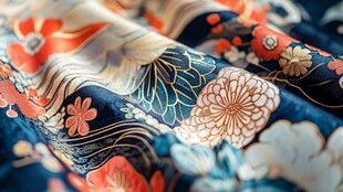 日式花卉图案丝绸面料