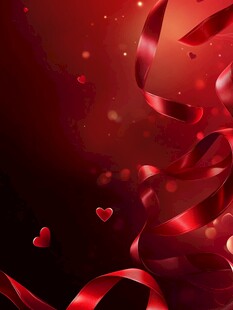红色飘带爱心浪漫背景图