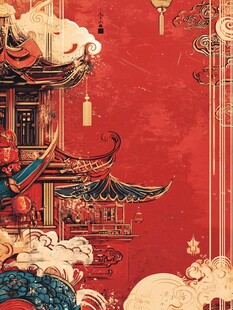 中式古风建筑喜庆画卷
