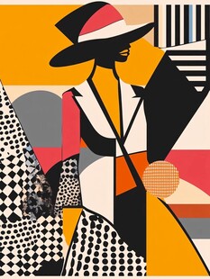 时尚女郎几何风格插画