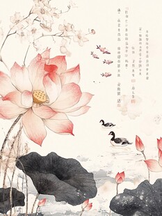 水墨荷花图中的诗意景致