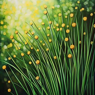 金黄小花的葱郁绿色植物