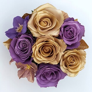 紫金色系玫瑰花束特写