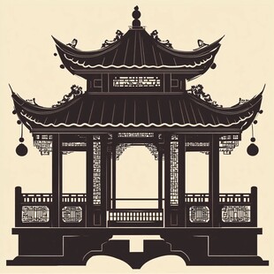 中式古典亭子建筑剪影