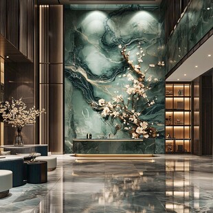 奢华大厅的玉石花卉背景墙