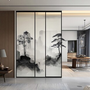 中式水墨风客厅移动隔断