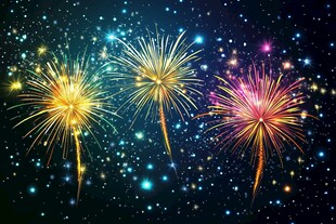 夜空中绚烂的多彩烟花