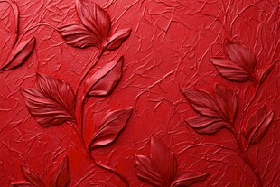 红色浮雕叶纹墙面装饰
