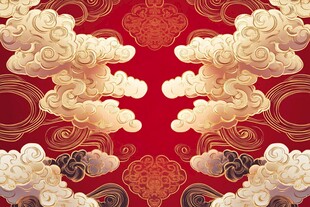 中式红底祥云传统图案