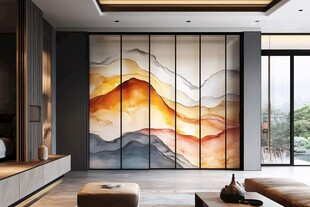 现代客厅中式山水艺术屏风