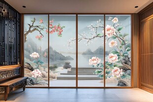 中式花鸟屏风室内装饰图