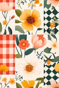 花卉格子拼接图案设计
