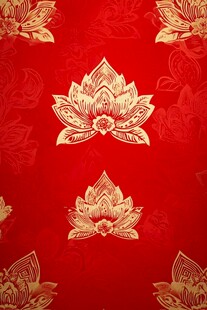 红色底金色莲花中式花纹图