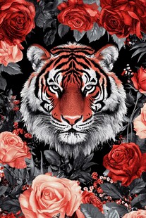 老虎与玫瑰的梦幻交织