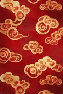 红色背景上的金色祥云图案