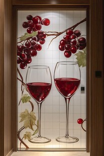 酒杯葡萄瓷砖装饰画