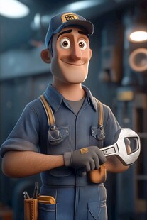 卡通技工手持扳手微笑