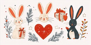 可爱兔子与节日元素插画