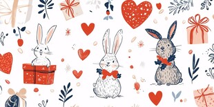 可爱兔子与爱心礼物插画