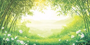 竹林绿野间的春日美景