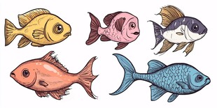 五彩手绘风可爱鱼类集合