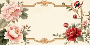 中式花卉边框插画背景图