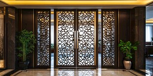 中式镂空屏风装饰的大厅