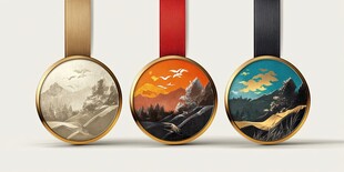 三款精美风景图案圆形奖章