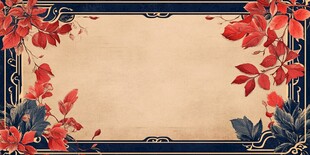 中式红枫复古边框背景图