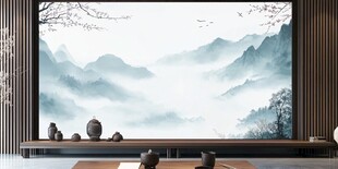 中式山水意境客厅背景墙
