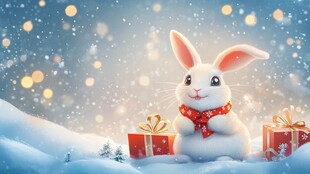 雪地萌兔与圣诞礼物