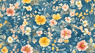 蓝色底繁花图案花卉背景