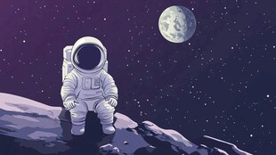 宇航员坐于月球仰望明月