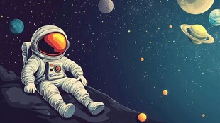 宇航员静坐于浩瀚星空