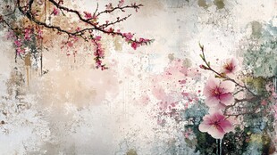 水墨风烂漫花枝图