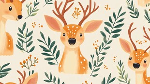 可爱小鹿与植物图案设计