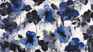 蓝黑花卉抽象图案背景