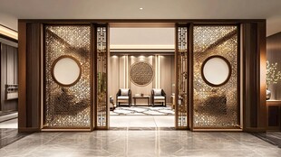 中式典雅屏风隔断室内景