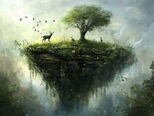 悬浮岛的奇幻自然景象