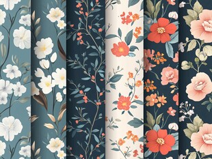 多彩花卉图案无缝背景图