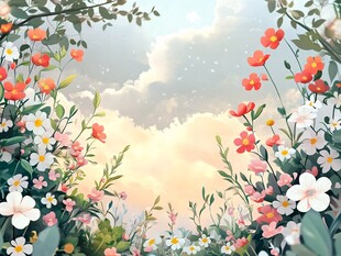 梦幻花丛中的天空美景