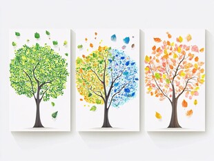 三幅季节主题树木装饰画